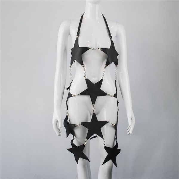 pentagram leather harness with chain dress garter body cage collar straps for women suspenders bondage fashion skirt accessories, Black;white
pentagram leather harness with chain dress garter body cage collar straps for women suspenders bondage fashion skirt accessories, Black;white