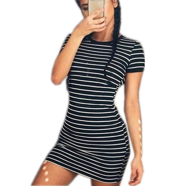 Summer Round Neck Short -Sleeved Dress Black And White Striped Dresses Casual Elegant Sheath Slim Dress
Summer Round Neck Short -Sleeved Dress Black And White Striped Dresses Casual Elegant Sheath Slim Dress