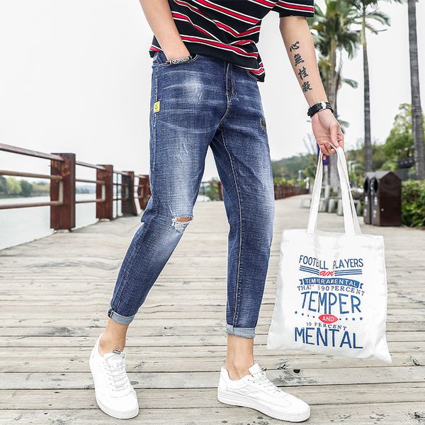 mens ripped vintage cool jeans pockets jeans casual destroyed stretch slim fit male pencil pants ankle length denim pants, Blue
mens ripped vintage cool jeans pockets jeans casual destroyed stretch slim fit male pencil pants ankle length denim pants, Blue