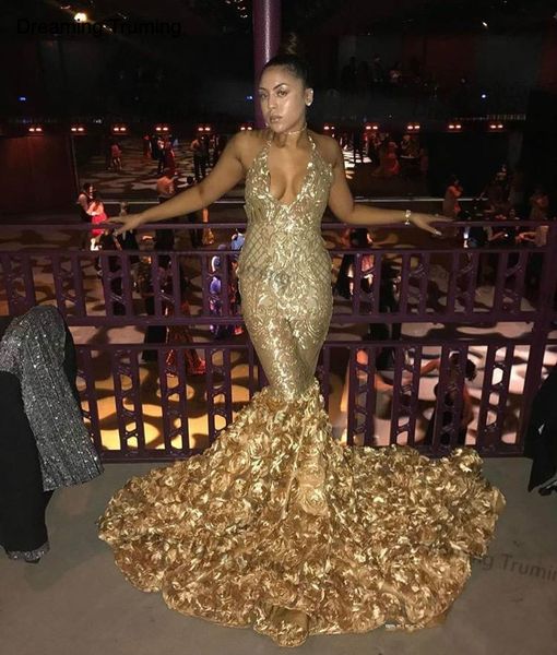 gold deep v neck mermaid prom dresses with rose train low back halter neck african women evening formal gowns count train, White;black
gold deep v neck mermaid prom dresses with rose train low back halter neck african women evening formal gowns count train, White;black