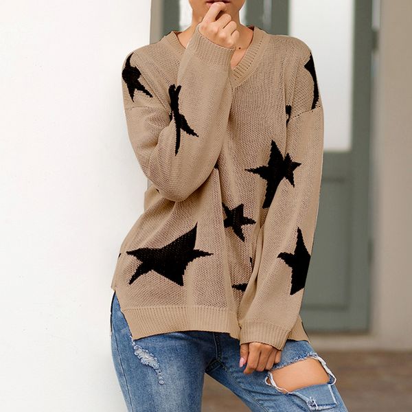 five-pointed star print sweater women long sleeve v-neck knitted pullover winter autumn warm jumper christmas festival clothing, White;black
five-pointed star print sweater women long sleeve v-neck knitted pullover winter autumn warm jumper christmas festival clothing, White;black