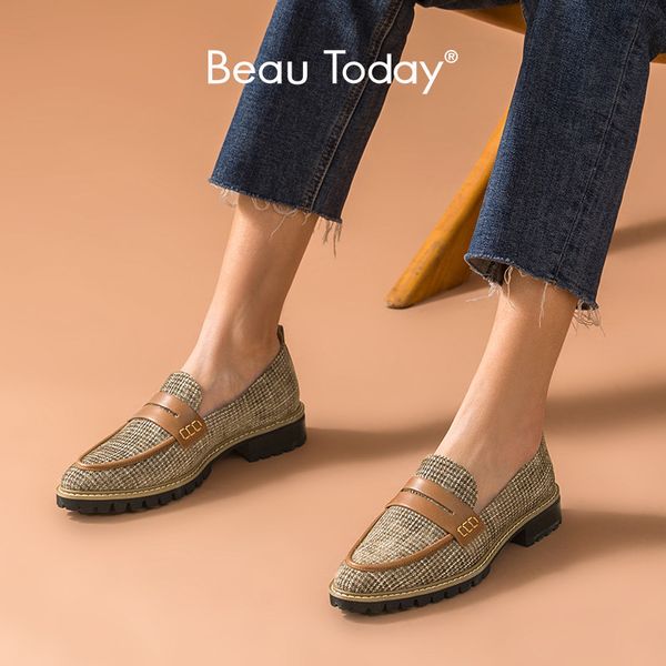 beautoday penny loafers women genuine cow leather plaid cloth pointed toe slip-on spring autumn ladies flats handmade 27375, Black
beautoday penny loafers women genuine cow leather plaid cloth pointed toe slip-on spring autumn ladies flats handmade 27375, Black