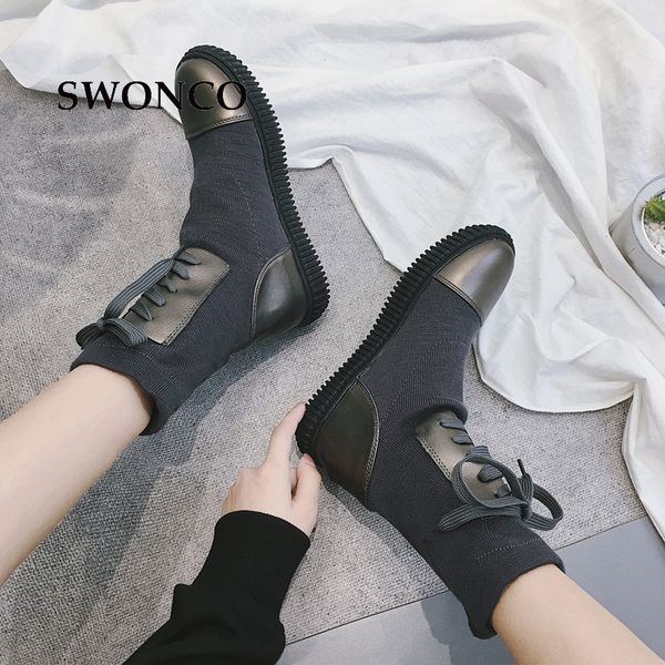 swonco women's sock boots 2018 spring autumn knitting wool boot flat leather boots women shoes lace up woman boot shoes, Black
swonco women's sock boots 2018 spring autumn knitting wool boot flat leather boots women shoes lace up woman boot shoes, Black