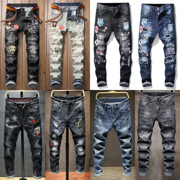 20 autumn and spring embroidered flower jeans men's ripped beggar pants badge printed light-colored elastic trend men's long pants, Blue
20 autumn and spring embroidered flower jeans men's ripped beggar pants badge printed light-colored elastic trend men's long pants, Blue