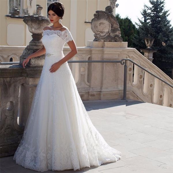 beading sashes applique a-line bridal gown vestido de noiva off the shoulder short sleeves wedding dress with 2020 new, White
beading sashes applique a-line bridal gown vestido de noiva off the shoulder short sleeves wedding dress with 2020 new, White