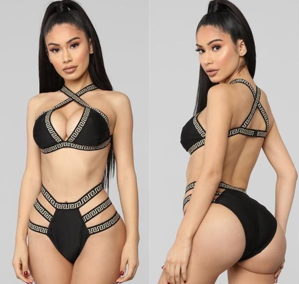 women designer swimsuits hollow out swimwear fashion 2pcs bikini sets high waist womens tankinis, White;black
women designer swimsuits hollow out swimwear fashion 2pcs bikini sets high waist womens tankinis, White;black
