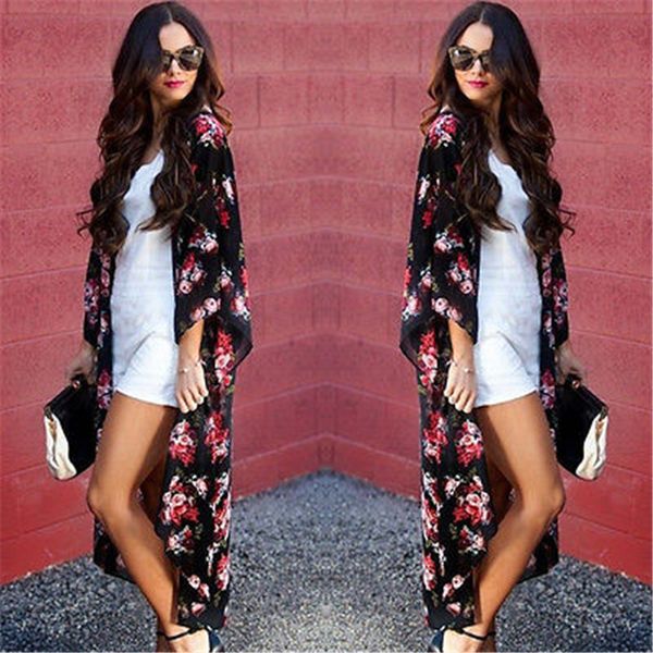 boho women floral print chiffon casual loose blouse half sleeve kimono cardigan beach long shirts summer, White
boho women floral print chiffon casual loose blouse half sleeve kimono cardigan beach long shirts summer, White