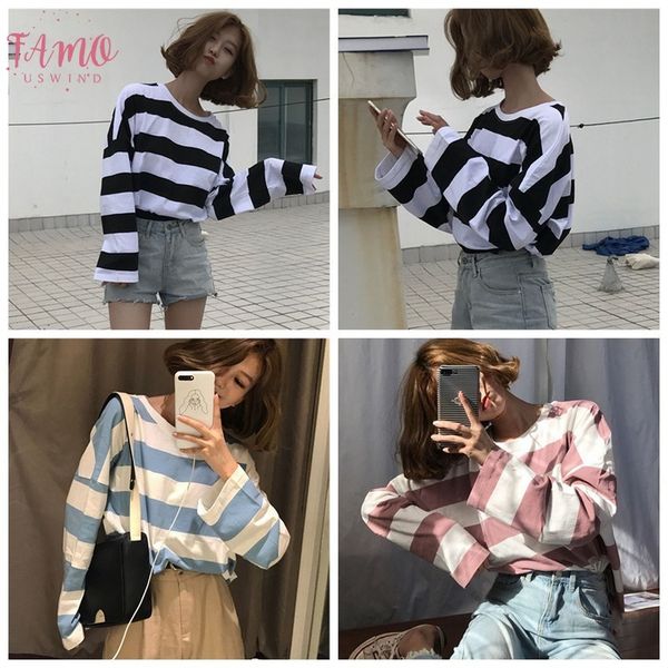 women t shirts womens casual striped print o neck long sleeve loose t shirt women clothes, White
women t shirts womens casual striped print o neck long sleeve loose t shirt women clothes, White