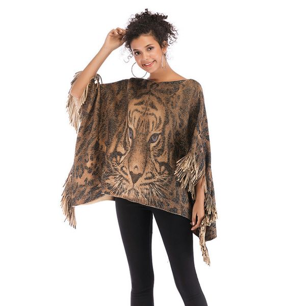 womens designer sweater tiger head tassel cloak shawl pullover collar knit jacket, White;black
womens designer sweater tiger head tassel cloak shawl pullover collar knit jacket, White;black