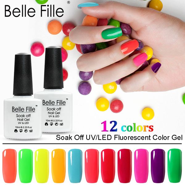 

belle fille 10ml neon color series 6pcs/lot uv gel nail polish soak off gel polish gellak nails varnish vernis semi permanent, Red;pink
