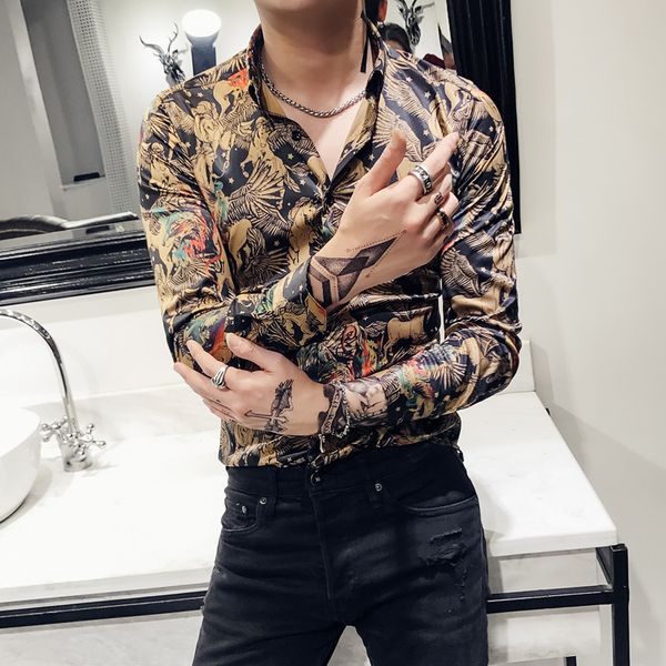 designer male shirt gold green printed shirt men club party prom dj singer korean men fashion clothing slim fit fancy gold, White;black
designer male shirt gold green printed shirt men club party prom dj singer korean men fashion clothing slim fit fancy gold, White;black