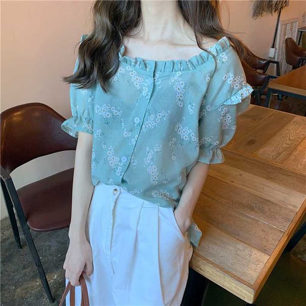 korean-style vintage green daisy printed blusas mujer de moda 2020 ruffled collar short-sleeved women shirt chiffon 101i, White
korean-style vintage green daisy printed blusas mujer de moda 2020 ruffled collar short-sleeved women shirt chiffon 101i, White