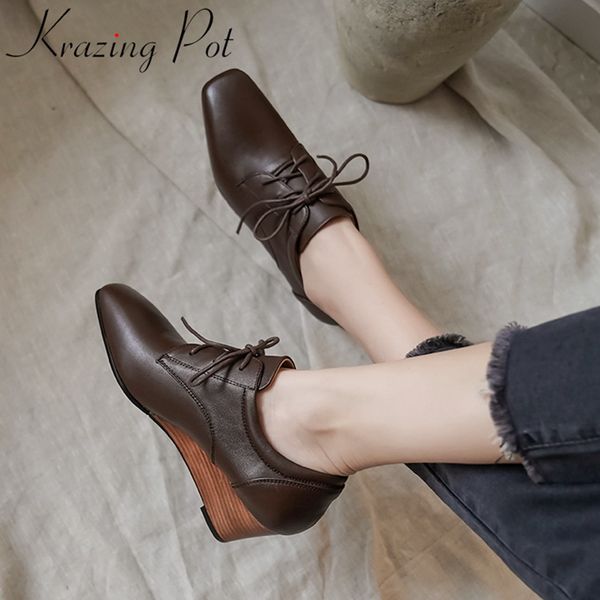 krazing pot genuine leather square toe wedges concise women pumps mature office lady dress lace up high heels spring shoes l08, Black
krazing pot genuine leather square toe wedges concise women pumps mature office lady dress lace up high heels spring shoes l08, Black