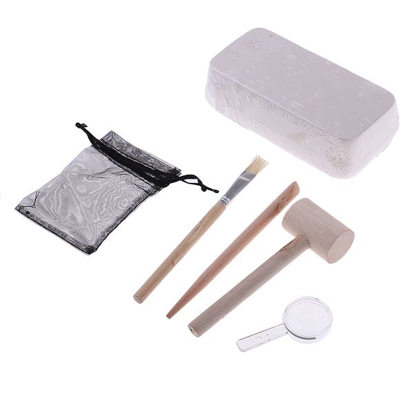 1 Set Natural Stone Dig Out Unearth Discover Toy With Digging Tools Brush Magnifying Glass