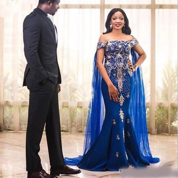 royal blue arabic mermaid beaded evening dresses with cape off the shoulder appliqued prom gowns satin sweep train plus size formal dress, Black;red
royal blue arabic mermaid beaded evening dresses with cape off the shoulder appliqued prom gowns satin sweep train plus size formal dress, Black;red