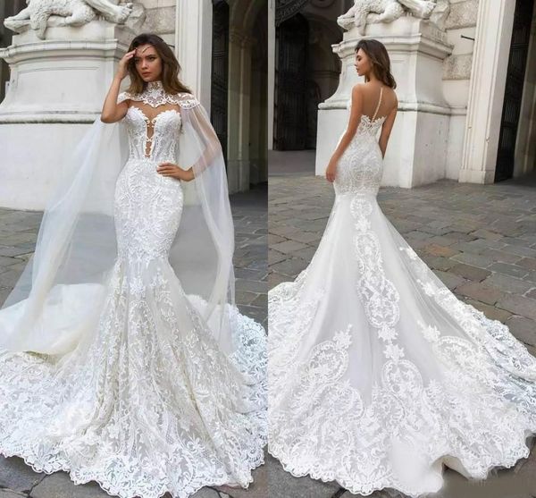 2020 gorgeous mermaid lace wedding dresses with cape sheer plunging neck bohemian wedding gown appliqued plus size, White
2020 gorgeous mermaid lace wedding dresses with cape sheer plunging neck bohemian wedding gown appliqued plus size, White