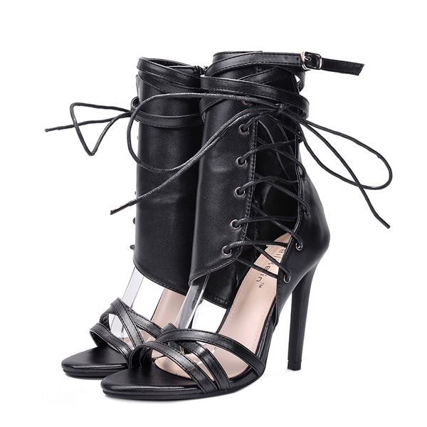 new plus-size boots with high heels and belt buckles for women in roman fashion, Black