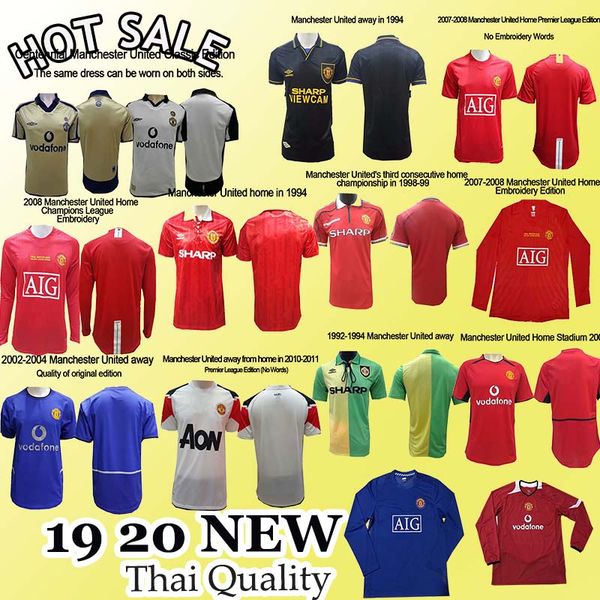 retro thailand 1998 1999 united home soccer jerseys 1999 2000 1994 manchester away 1999 2002 2006 football shirts thailand, Black;yellow