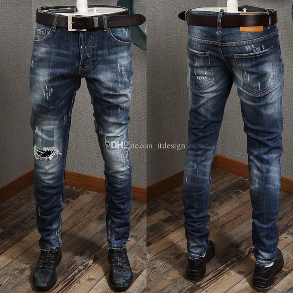 italy style jeans for man ripped wash bleach yellow patch worn out slim fit leg cowboy pants men's, Blue
italy style jeans for man ripped wash bleach yellow patch worn out slim fit leg cowboy pants men's, Blue