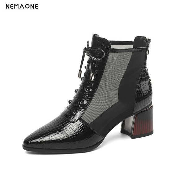 2020 new genuine leather summer ankle zipper women boots fashion lace-up squaer high heel women shoes ladies casual party shoes, Black
2020 new genuine leather summer ankle zipper women boots fashion lace-up squaer high heel women shoes ladies casual party shoes, Black