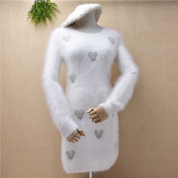 new women's medium length white bottomed dress round neck long sleeve knitting angora hair slim fit pullover sweaters, White;black
new women's medium length white bottomed dress round neck long sleeve knitting angora hair slim fit pullover sweaters, White;black