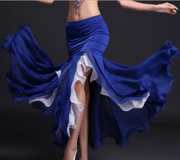 

womens belly dance skirt tribal lotus edge dancer costumes maxi skirt mermaid dress purple royal blue red white ing, Black;red