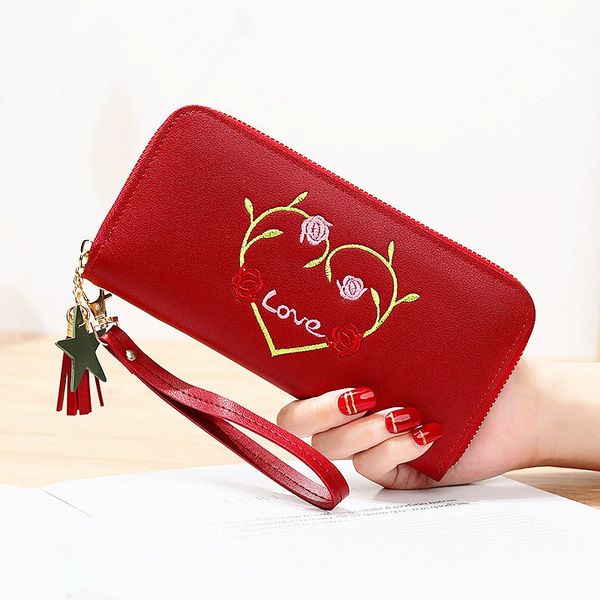 new love embroidery women wallets ladies long zipper clutch bag women 2019 fashion wallet female, Red;black
new love embroidery women wallets ladies long zipper clutch bag women 2019 fashion wallet female, Red;black