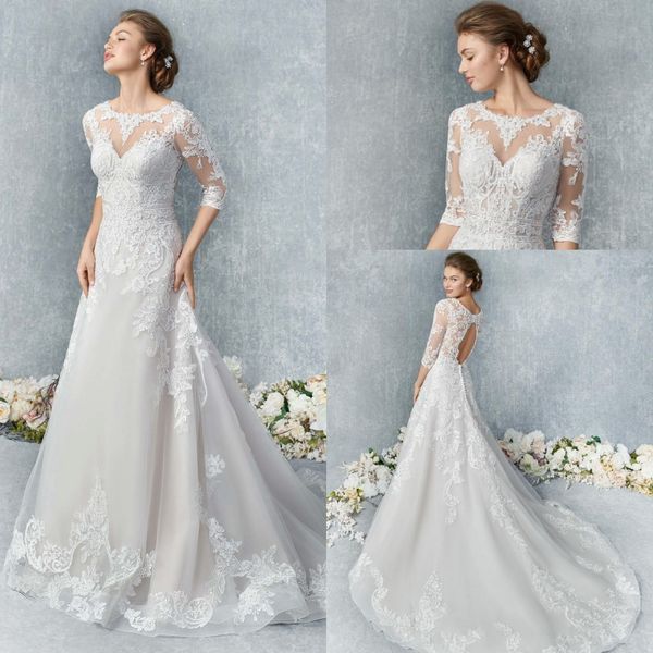 modest a line wedding dresses jewel neck long sleeve applique tulle lace hollow wedding gown sweep train robe de mariée, White
modest a line wedding dresses jewel neck long sleeve applique tulle lace hollow wedding gown sweep train robe de mariée, White