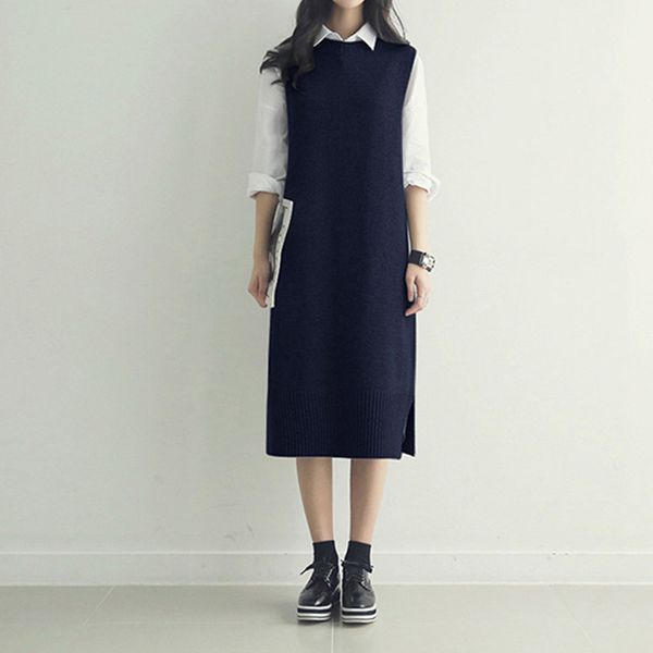 2 colors knitted sweater dress women autumn winter solid color sweater vest sleeveless warm dress women+belt (yx1302, Black;gray
2 colors knitted sweater dress women autumn winter solid color sweater vest sleeveless warm dress women+belt (yx1302, Black;gray