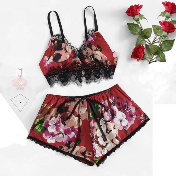 fashion floral print pajamas set lace satin bow trim babydoll sleepwear ladies v-neck vintage underwear #lr1, Black;red
fashion floral print pajamas set lace satin bow trim babydoll sleepwear ladies v-neck vintage underwear #lr1, Black;red