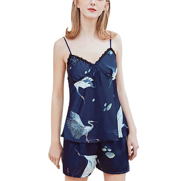 womens artificial silk pajama set printing sling shorts backless nightwear sets sleeveless +shorts 2 pcs sleepwear set #z, Blue;gray
womens artificial silk pajama set printing sling shorts backless nightwear sets sleeveless +shorts 2 pcs sleepwear set #z, Blue;gray