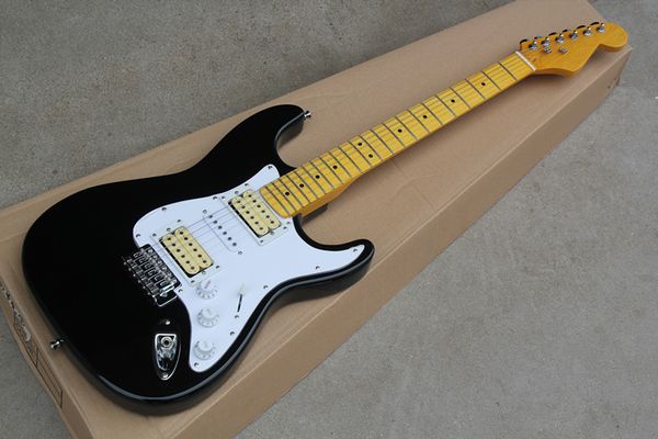 factory black electric guitar with white pickguard and hsh pickups,maple fretboard,can be customized according to requirements.
factory black electric guitar with white pickguard and hsh pickups,maple fretboard,can be customized according to requirements.
