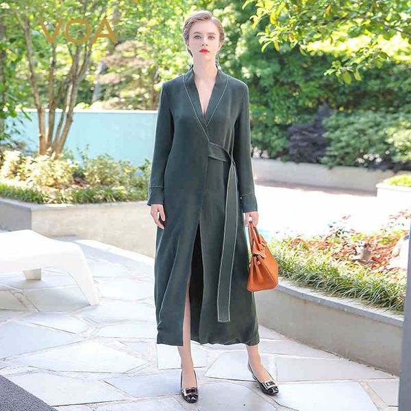 voa spring dark green heavy silk kimono trench fashion x long straight coat s7270, Tan;black
voa spring dark green heavy silk kimono trench fashion x long straight coat s7270, Tan;black