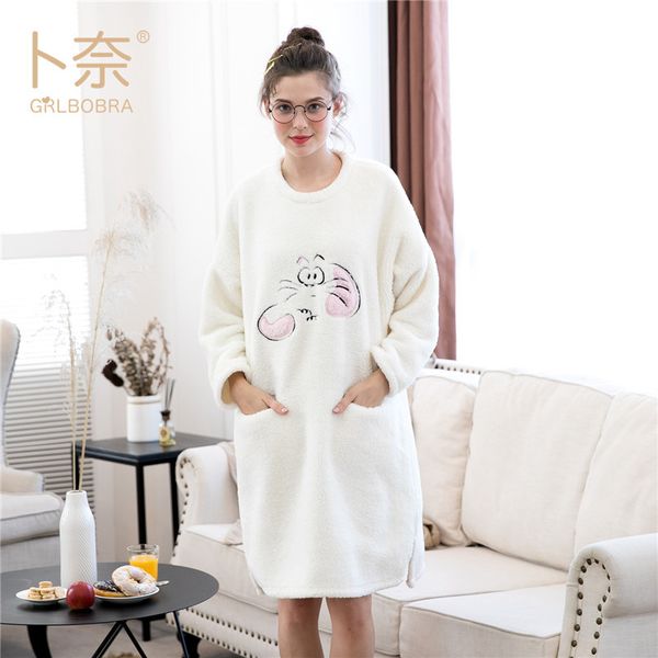 winter new ladies kitten embroidered pattern nightdress lambskin warm with pocket casual sleep, Blue;gray
winter new ladies kitten embroidered pattern nightdress lambskin warm with pocket casual sleep, Blue;gray