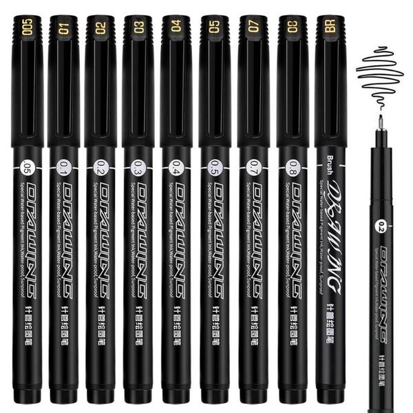 9pcs Neelde Drawing Line Waterproof Pigment Pen Hand Lettering Pens Soft Drawing Brush Pen Fine Point Sketch Markers