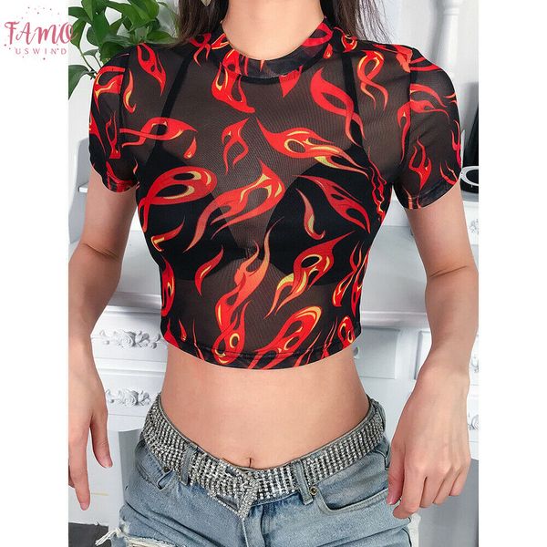 женщины sexy perspective с коротким рукавом экипаж шеи пламя печать sheer сетки angel crop top развлечение, White
женщины sexy perspective с коротким рукавом экипаж шеи пламя печать sheer сетки angel crop top развлечение, White