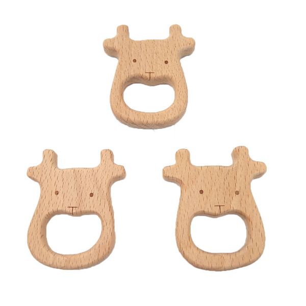 4pcs Natural Wood Cattle Teether Cartoon Animal Shape Wooden Baby Teether Toy Safe Newborn Kids Teething Toys Baby Shower Gift