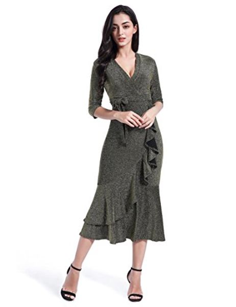 eaglide women's casual deep-v neck 2/3 sleeve boho maxi formal dress, Black;gray 
eaglide women's casual deep-v neck 2/3 sleeve boho maxi formal dress, Black;gray