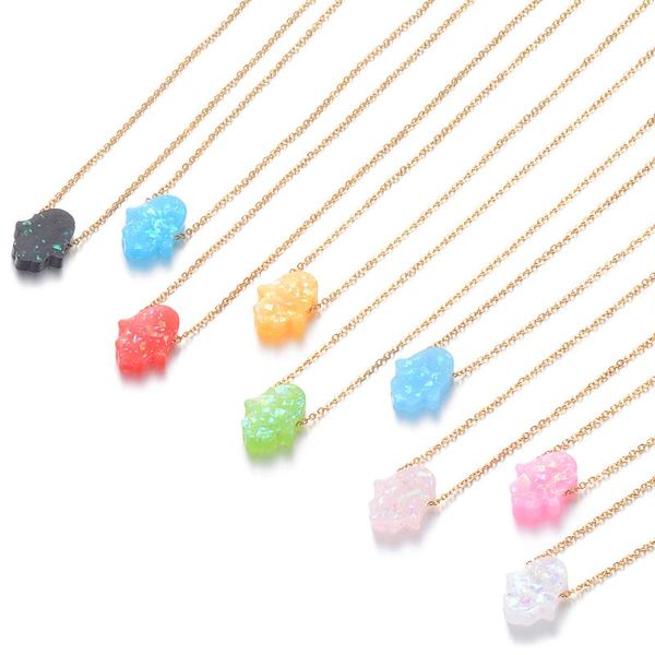 multiple colors fatima hand hamsa opal stone 100% stainless steel pendant necklace golden sliver chain choker gifts femme, Silver
multiple colors fatima hand hamsa opal stone 100% stainless steel pendant necklace golden sliver chain choker gifts femme, Silver