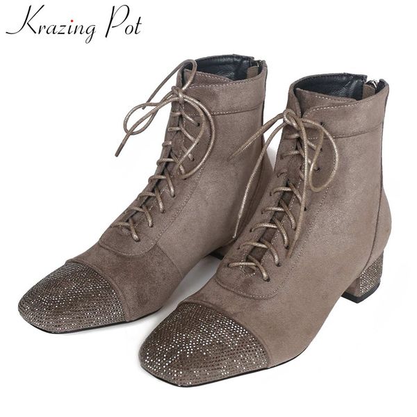 krazing pot mixed colors shiny bling crystal square toe lace up flock med heels winter keep warm women fashion ankle boots l75, Black
krazing pot mixed colors shiny bling crystal square toe lace up flock med heels winter keep warm women fashion ankle boots l75, Black
