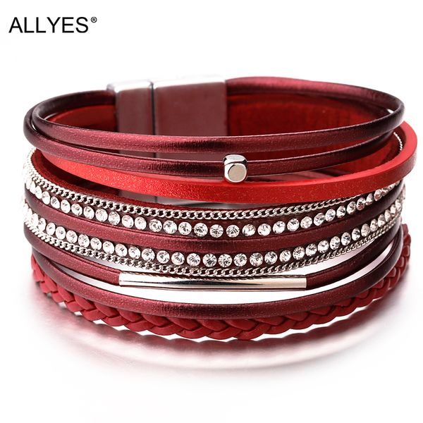 anklets allyes braided leather bracelet female pulseira feminina boho crystal metal charm multilayer wide bracelets for women jewelry, Red;blue
anklets allyes braided leather bracelet female pulseira feminina boho crystal metal charm multilayer wide bracelets for women jewelry, Red;blue