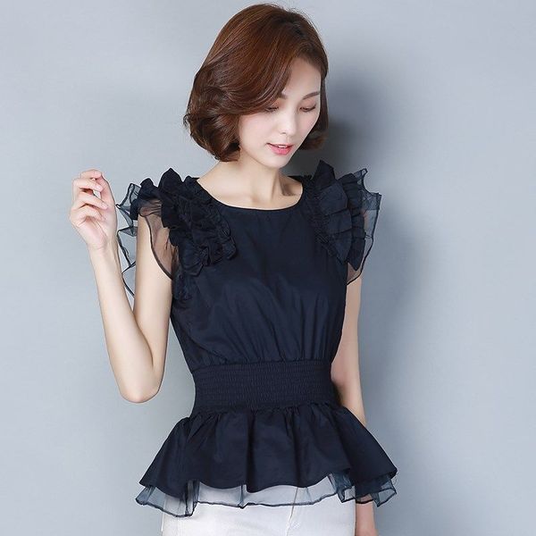 women's blouses & shirts spring summer fashion splicing chiffon o-neck casual ruffle sleeve elegant dd8267, White
women's blouses & shirts spring summer fashion splicing chiffon o-neck casual ruffle sleeve elegant dd8267, White