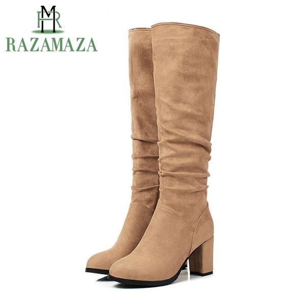 razamaza women thigh high boots solid color zipper thick heels knee high boots daily women long black shoes size 30-43
razamaza women thigh high boots solid color zipper thick heels knee high boots daily women long black shoes size 30-43