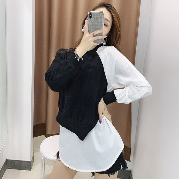 women's hoodies & sweatshirts women colorblock fake two-piece sweatshirt japanese stitching pullover irregular crew collar long sleeve, Black
women's hoodies & sweatshirts women colorblock fake two-piece sweatshirt japanese stitching pullover irregular crew collar long sleeve, Black