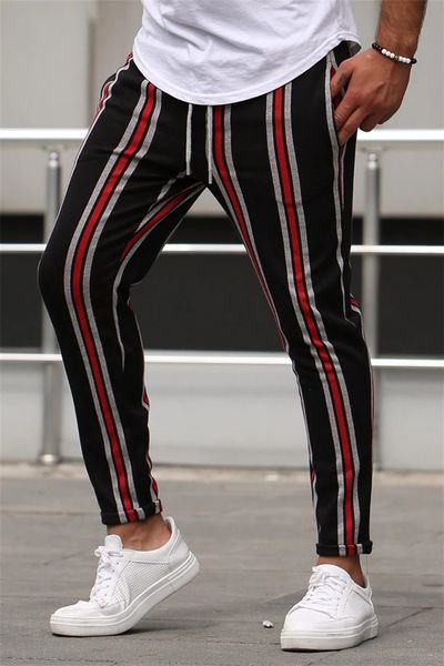 mens casual striped print pants fashion elastic waist sports pants fitness mens trousers, Black
mens casual striped print pants fashion elastic waist sports pants fitness mens trousers, Black