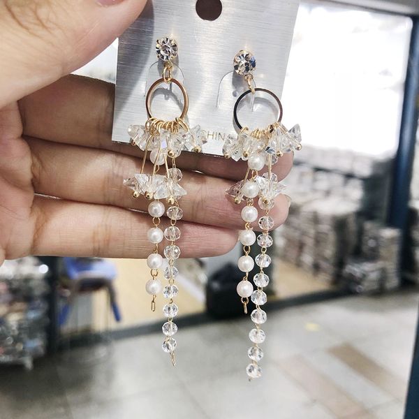 drop elegant earrings simulated pearl bead long crystal triangle tassel, Silver
drop elegant earrings simulated pearl bead long crystal triangle tassel, Silver