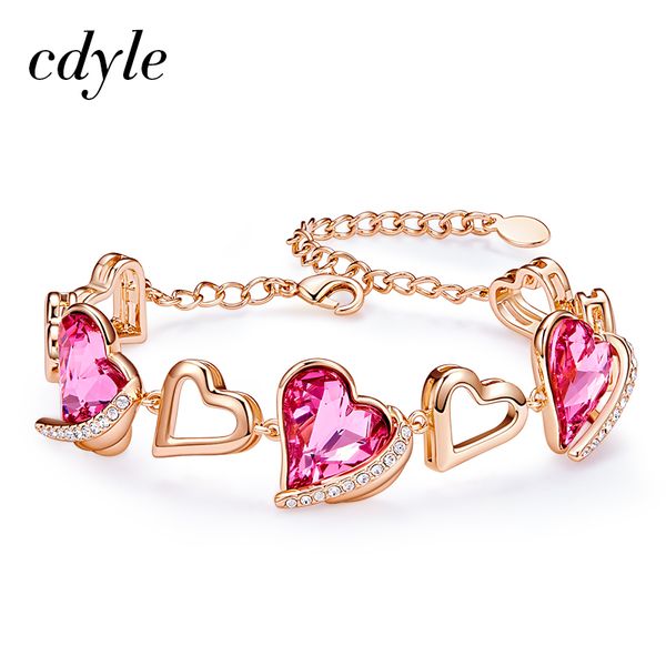 cdyle women gold bracelet embellished with pink crystals from swarovski heart charm bracelet for female love gifts, Golden;silver
cdyle women gold bracelet embellished with pink crystals from swarovski heart charm bracelet for female love gifts, Golden;silver