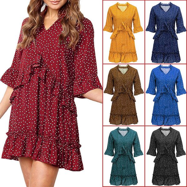 womens polka dot button down dress boho short sleeve ruffle mini dresses with falbala blouse with v neck s2, Black;gray
womens polka dot button down dress boho short sleeve ruffle mini dresses with falbala blouse with v neck s2, Black;gray