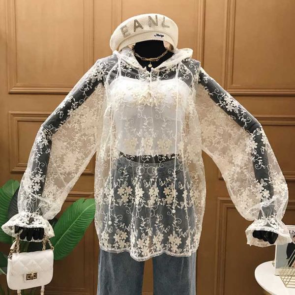 summer lace shirt new fashion lace embroidery crochet hooded loose perspective sun protection clothing women long sleeve blouse, White
summer lace shirt new fashion lace embroidery crochet hooded loose perspective sun protection clothing women long sleeve blouse, White