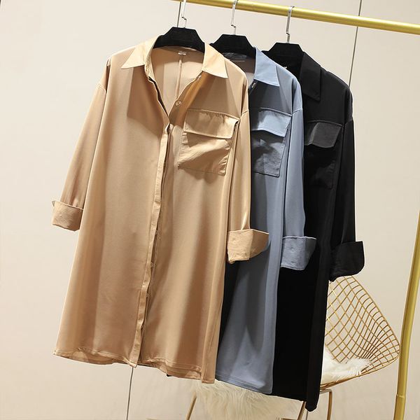 plus size brief solid color long sleeve long chiffon shirt blouse 2020 spring, White
plus size brief solid color long sleeve long chiffon shirt blouse 2020 spring, White